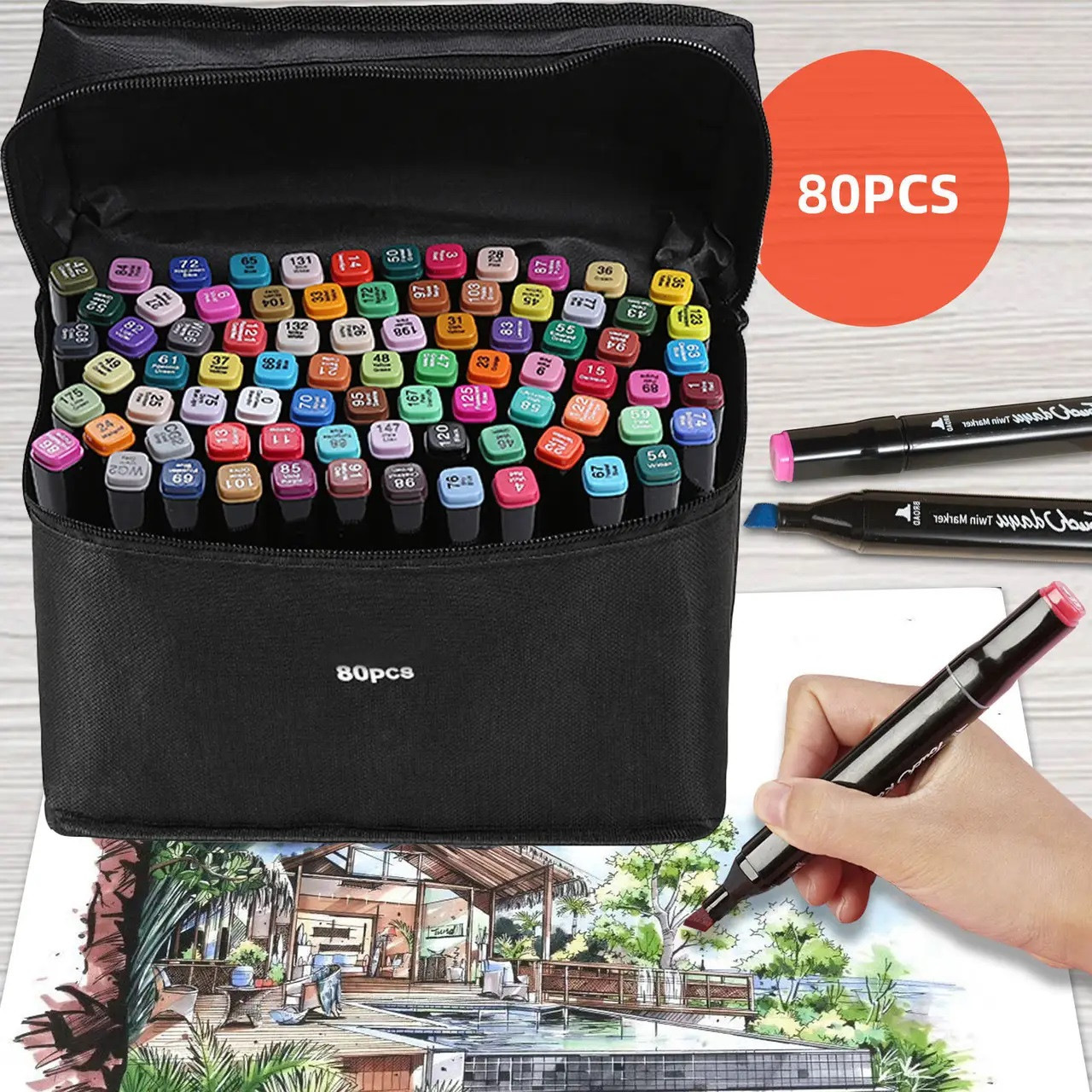 Набір скетч маркерів 80 шт двосторонні touch для малювання художні маркери для скетчингу графіки і роботи