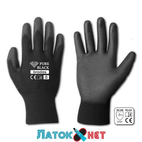 Рукавички захисні Pure Black поліуретан розмір 8 RWPBC8 Bradas