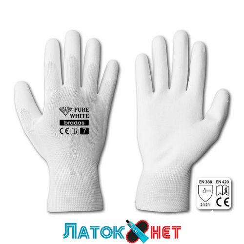 Рукавички захисні Pure White поліуретан розмір 8 RWPWH8 Bradas