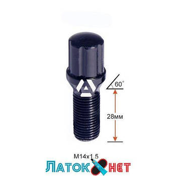 Болт колісний A174110SD BA (73028) M14X1,50X28 Чорний Хром 6 Spline Конус з виступом діаметр Cпецключа 20 мм