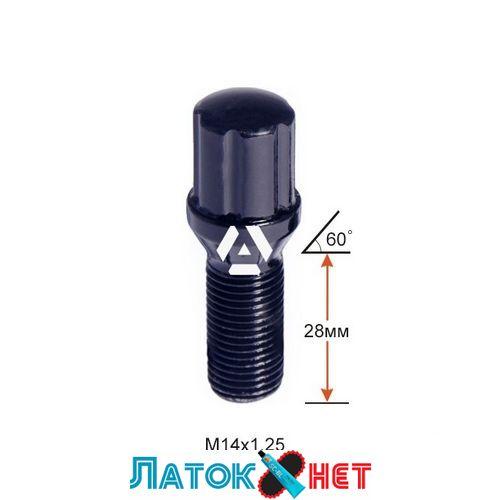 Болт колісний A177110SD BA(73028) M14X1,25X28 Чорний Хром 6 Spline Конус з виступом діаметр Спецключа 20 мм