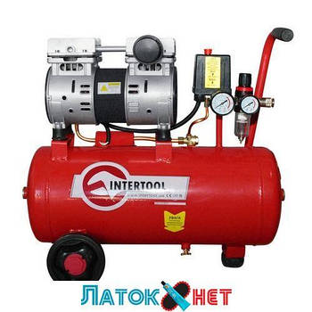 Компресор 24 л 8атм 145 л/хв 220В PT-0022 Intertool 0.75 кВт 1.5HP малошум., безолив., 2 цил.
