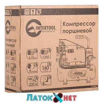 Компресор 9 л 0.75кВт 1.0HP 220 В 8атм 160 л/хв PT-0002 Intertool