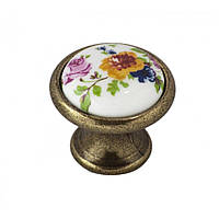 Ручка кнопка керамика с цветочным орнаментом, "MONA DUGME PORSELEN" Бронза-Цветы