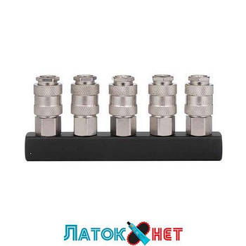 Розгалужувач повітря 1/4 на 5 виходів прямий зі швидкорознімними з'єднаннями 10bar PT-1857 Intertool