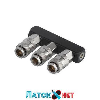 Розгалужувач повітря 1/4 на 3 виходи прямий зі швидкорознімними з'єднаннями 10bar PT-1855 Intertool