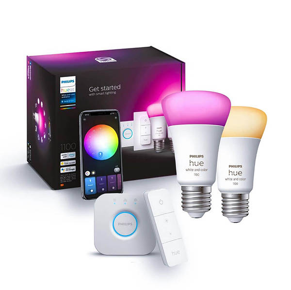 Стартовый комплект Philips Hue E27 White and Color 1100лм 75Вт 2 шт. + Philips Hue Bridge + Dimmer Switch V2 Стартовый комплект Philips Hue E27 White and Color 1100лм 75Вт 2 шт. + Philips Hue Bridge + Dimmer Switch V2