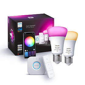 Стартовий комплект Philips Hue E27 White and Color 1100лм 75Вт 2 шт. + Dimmer + Philips Hue Bridge, Apple HomeKit