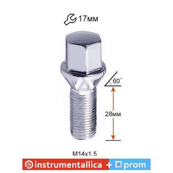 Болт колісний A174110(93728) C17D28 Cr M14X1,50X28 Хром Конус з виступом ключ 17 мм