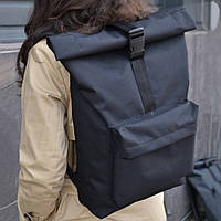 Рюкзак Ролл Топ. Дорожная сумка, рюкзак 20-27 л, сумка для ноутбука из ткани. Цвет: черный