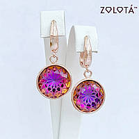 Серьги Zolota, размер 35х17 мм, кристаллы Swarovski фиолетового цвета с узором, вес 6 г, позолота PO, ЗЛ01606