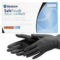 Нитриловые перчатки Medicom, плотность 3.5 г. - SafeTouch Advanced Black - Чёрные (100 шт) S (6-7)