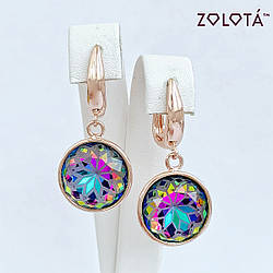 Сережки Zolota, розмір 35x17 мм, барвисті кристали Swarovski з орнаментом, вага 6 г, позолота PO, ЗЛ01612 (1)