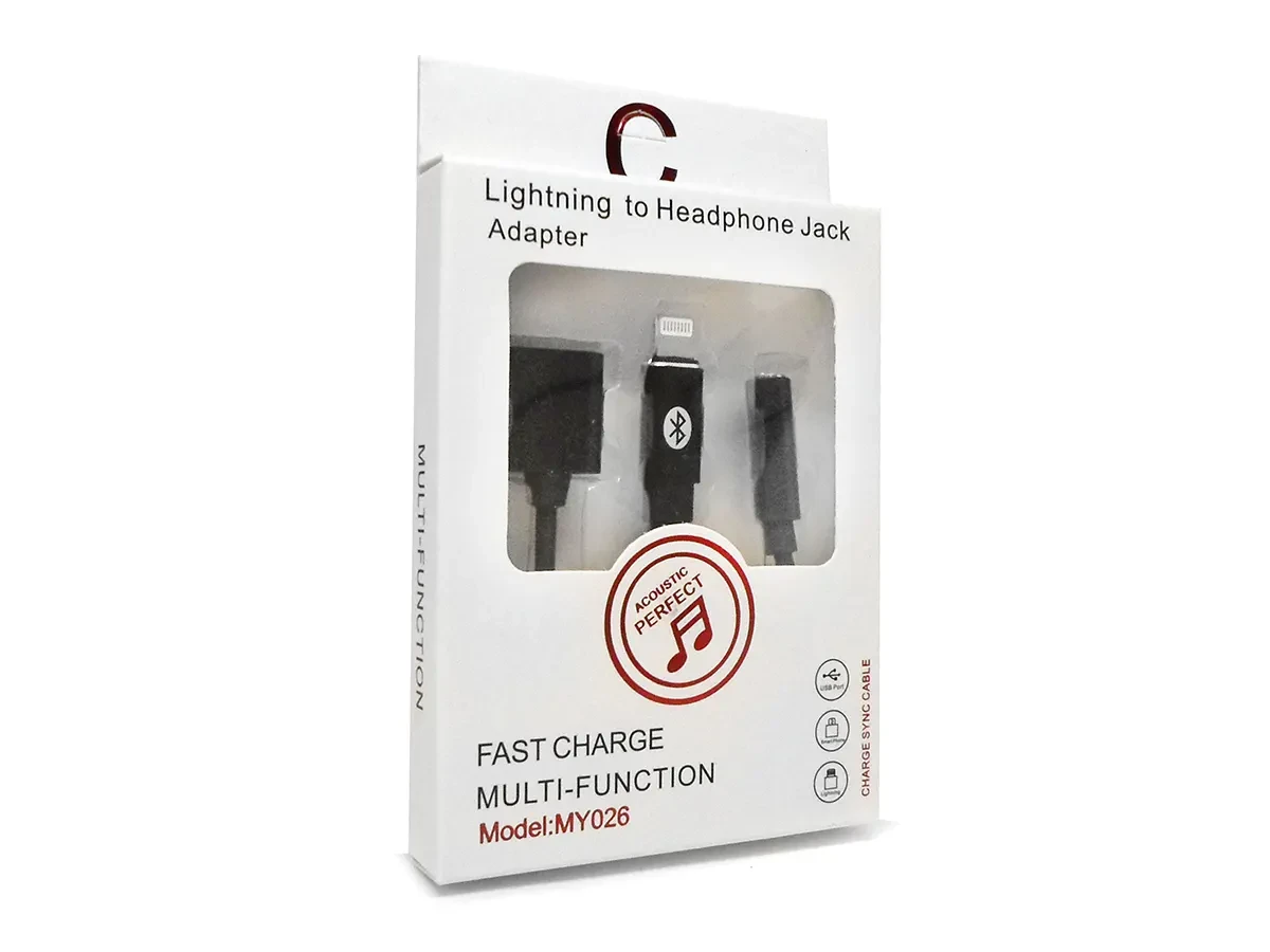 Перехідник розгалужувач Lightning для навушників та зарядки MY026 500шт 7708, фото 1