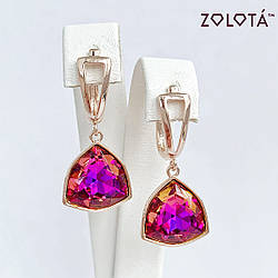 Сережки Zolota, розмір 33x14 мм, кристали Swarovski фіолетово- оранжевого кольору, вага 6 г, позолота PO, ЗЛ01624
