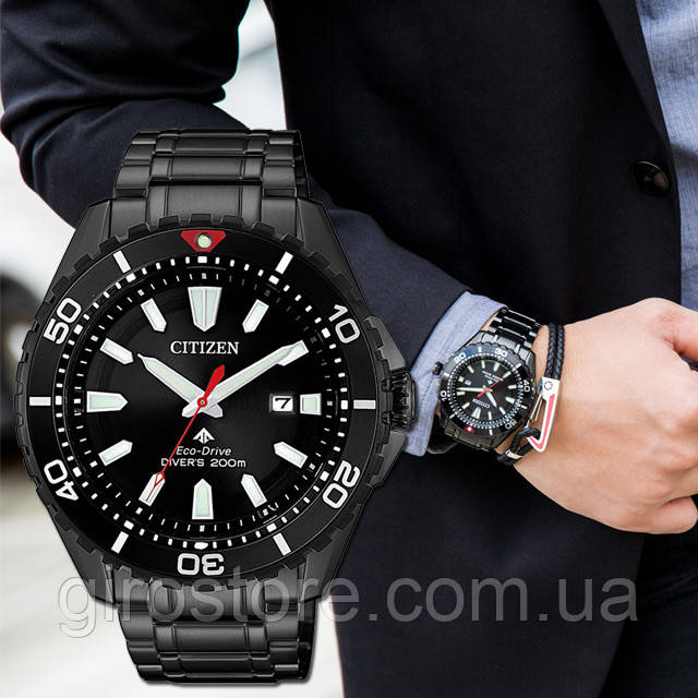 Японський чоловічий 200 м дайверський годинник Citizen Eco-Drive BN0195-54E. Сонячна батарея, фото 1