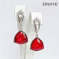 Серьги Zolota, размер 33х14 мм, кристаллы Swarovski красного цвета, вес 6 г, родий, ЗЛ01637 (1)