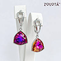 Серьги Zolota, размер 33х14 мм, кристаллы Swarovski фиолетово-оранжевого цвета, вес 6 г, родий, ЗЛ01634 (1)