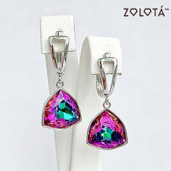 Сережки Zolota, розмір 33x14 мм, кристали Swarovski фіолетово-зеленого кольору, вага 6 г, родій, ЗЛ01638 (1)