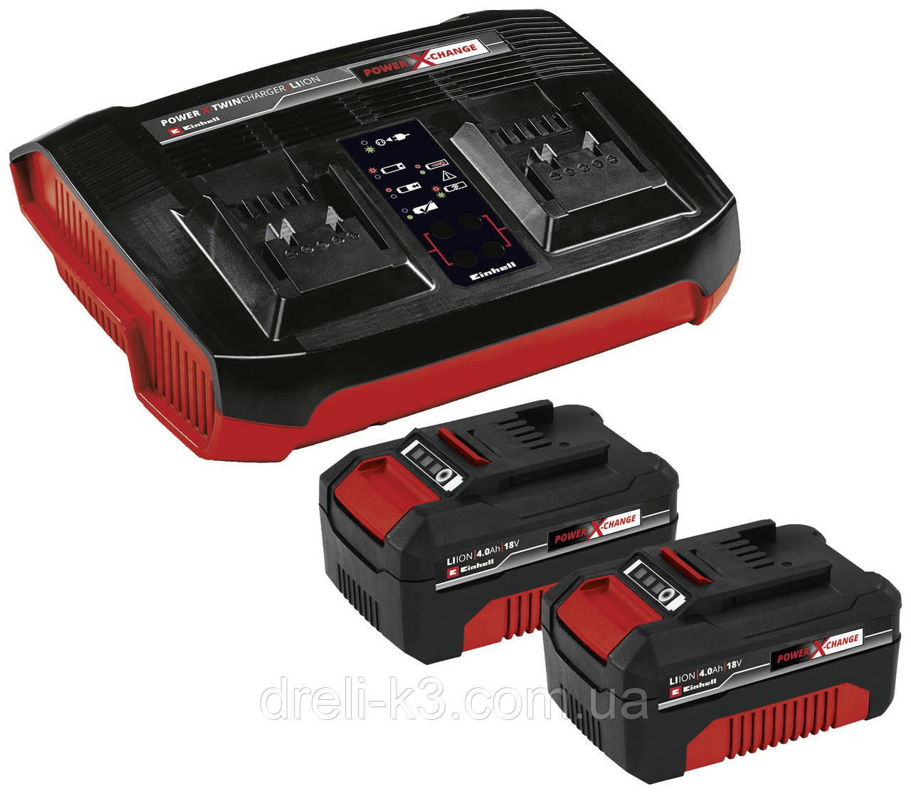 Акумулятор батарея 4 А/год 2 шт + Зарядний пристрій Power-X-Twincharger 3 А Einhell Power-X-Change (4512112)