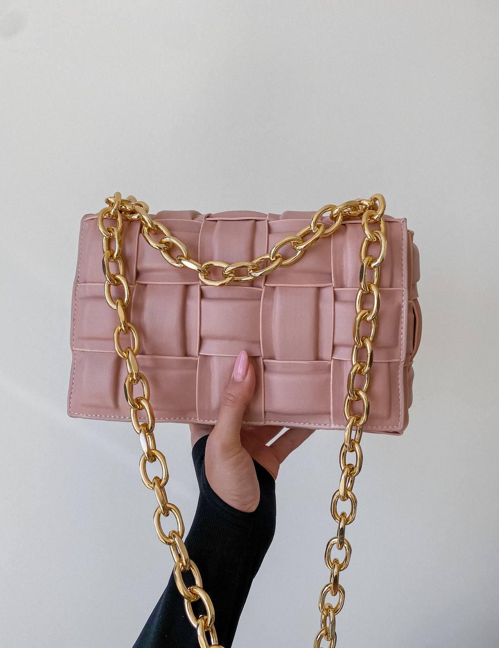 Жіноча сумка Боттега Венета рожева Bottega Veneta Pink штучна шкіра The Chain Cassette