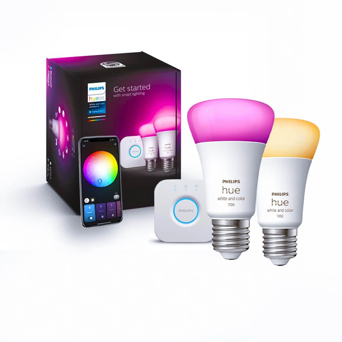 Стартовий комплект Philips Hue E27 White and Color 1100лм 75Вт 2 шт. + Блок керування Philips Hue Bridge, Apple HomeKit