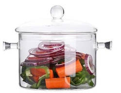 Скляна каструля OLens з кришкою, жароміцна, для супу, для каші, для салатів 1350 мл