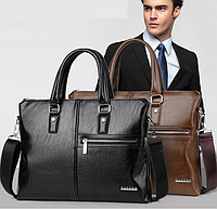 Мужской стильный кожаный деловой офисный коричневый портфель. Мужская сумка для документов ноутбука планшета