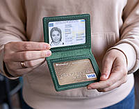 Кожаная обложка на id паспорт, права нового образца зеленая