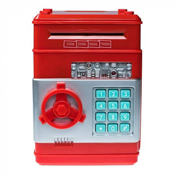 Дитяча скарбничка з кодовим замком та купюроприймачем Number Bank Червона | Дитячий сейф для паперових грошей