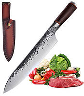 Кованый кухонный нож шеф повара 20.5 см с кожаным чехлом (FKCKAWH-02)