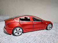 Тесла 3 красная модель коллекционная машинка металлическая TESLA model 3 ,со спецэффектами