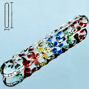 Фаллоімітатор Rainbow Crystal скляний прозорий з кольоровими точками райдужний