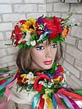 Український віночок на голову, віночок Калина з польовими квітами, фото 4