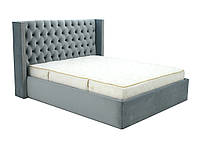 Ліжко двоспальне м'яке з каретною стяжкою MeBelle D'ARMANA 160 х 190 см, преміальний сірий велюр