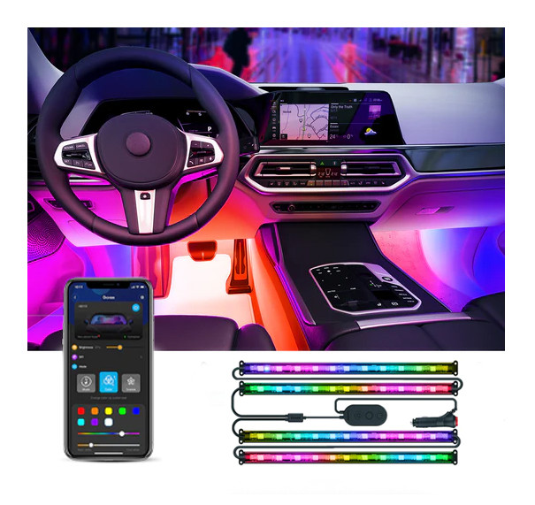 Світлодіодне LED підсвічування Govee RGBIC, підсвічування салону в автомобілі від прикурювача, Bluetooth, фото 1
