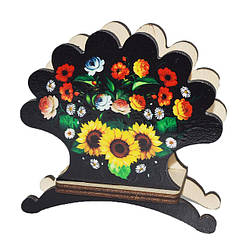 Серветниця Жостовська розпис "Макі, ромашки та соняшники"