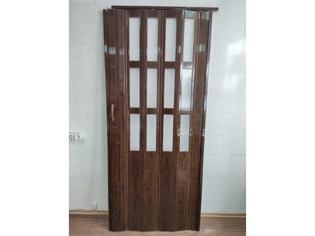 Двері гармошка полуостекленные темне дерево 86х203, кольорів. Міжкімнатні двері гармошка. Доставка., фото 1