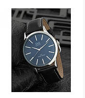 Чоловічий наручний годинник Q&Q C212 класичний чорний із синім