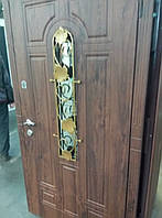 Двері вхідні металеві Модель "Ліана" (заказний колір, скло, кування)