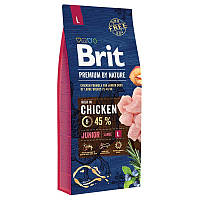 Сухой корм Brit Premium Junior L 15 кг для щенков и молодых собак крупных пород с курицей
