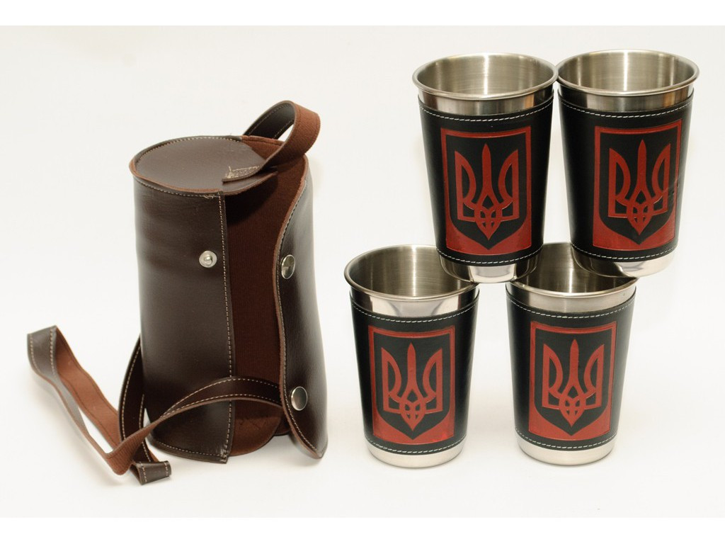 4 шт набір металевих склянок. 400 мл з гербом України в чехлі