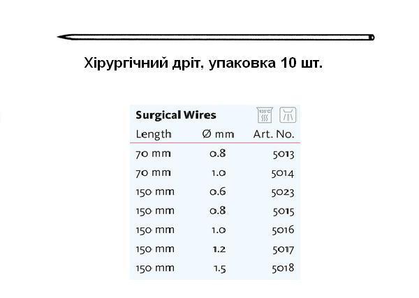 Дріт Кіршнера, d: 0.8 - 1,5 мм., довж.: 70 - 150 мм. (упакування з 10 шт.) - фото 2 - id-p569929496