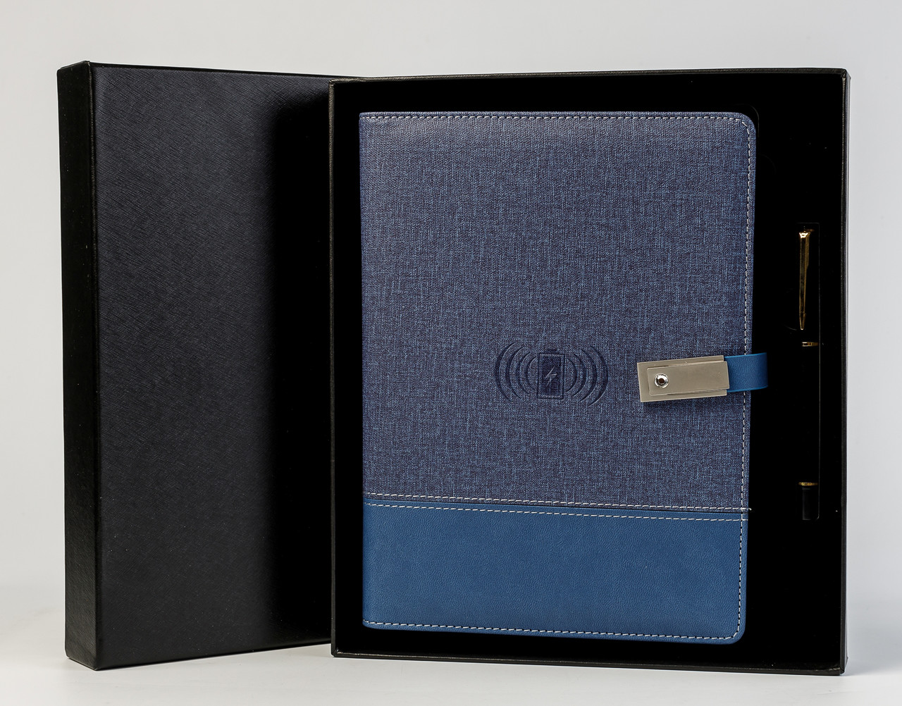 Блокнот с беспроводной зарядкой и флешкой 16 Гб Powerbank Синий ...