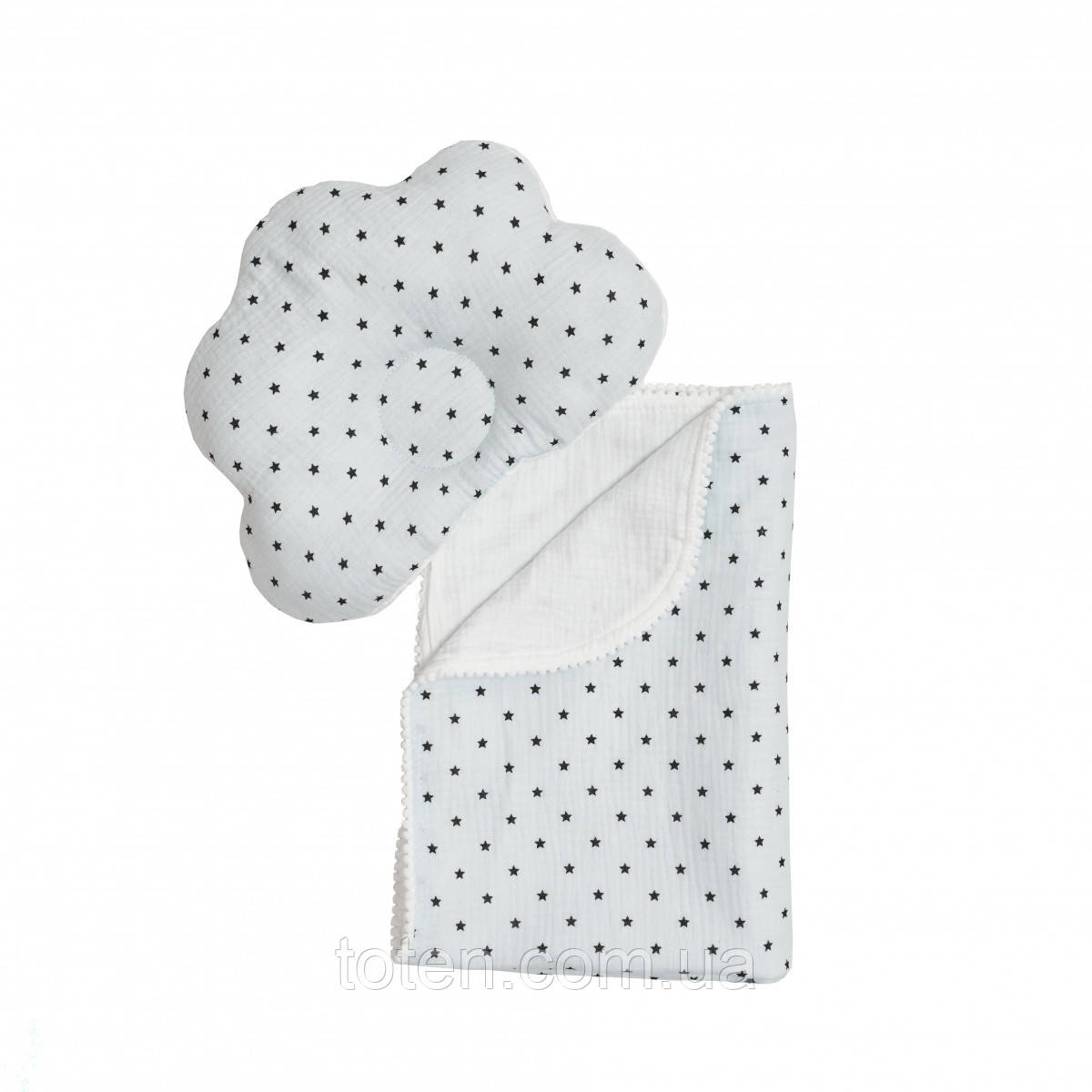 Плед та подушка ортопедична Twins муслін маршмелоу 110х80  blue/stars, голубий, фото 1