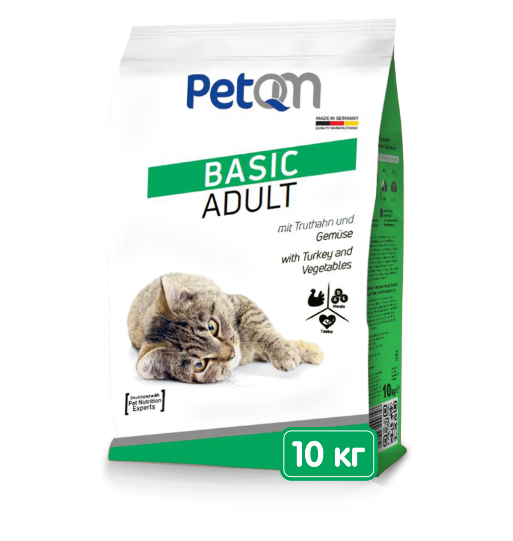 Корм для кішок PetQM Basic Adult 10 кг з індичкою і овочами