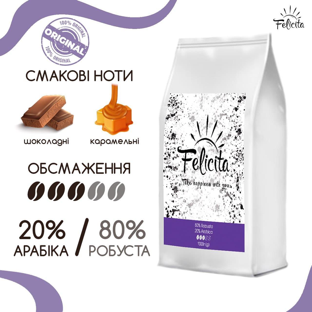 Кава в зернах 1 КГ Felicita середня обжарка натуральний елітний зернової кави