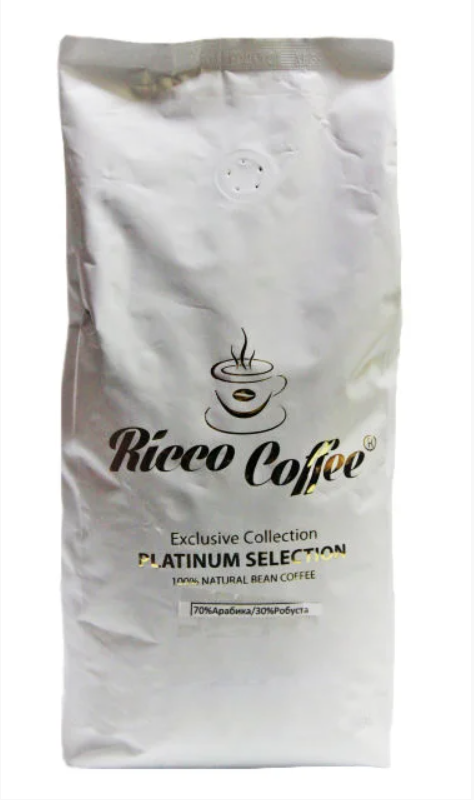 Кава в зернах 1 КГ Купаж Ріко кави RICCO COFFEE PLATINUM SELECTION середня обжарка натуральна кава зерновий