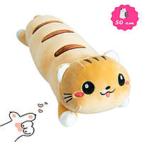 Подушка обнимашка "Кот батон" Бежевый, мягкая игрушка для сна длинный кот 50см (м'яка іграшка кіт) (NS)