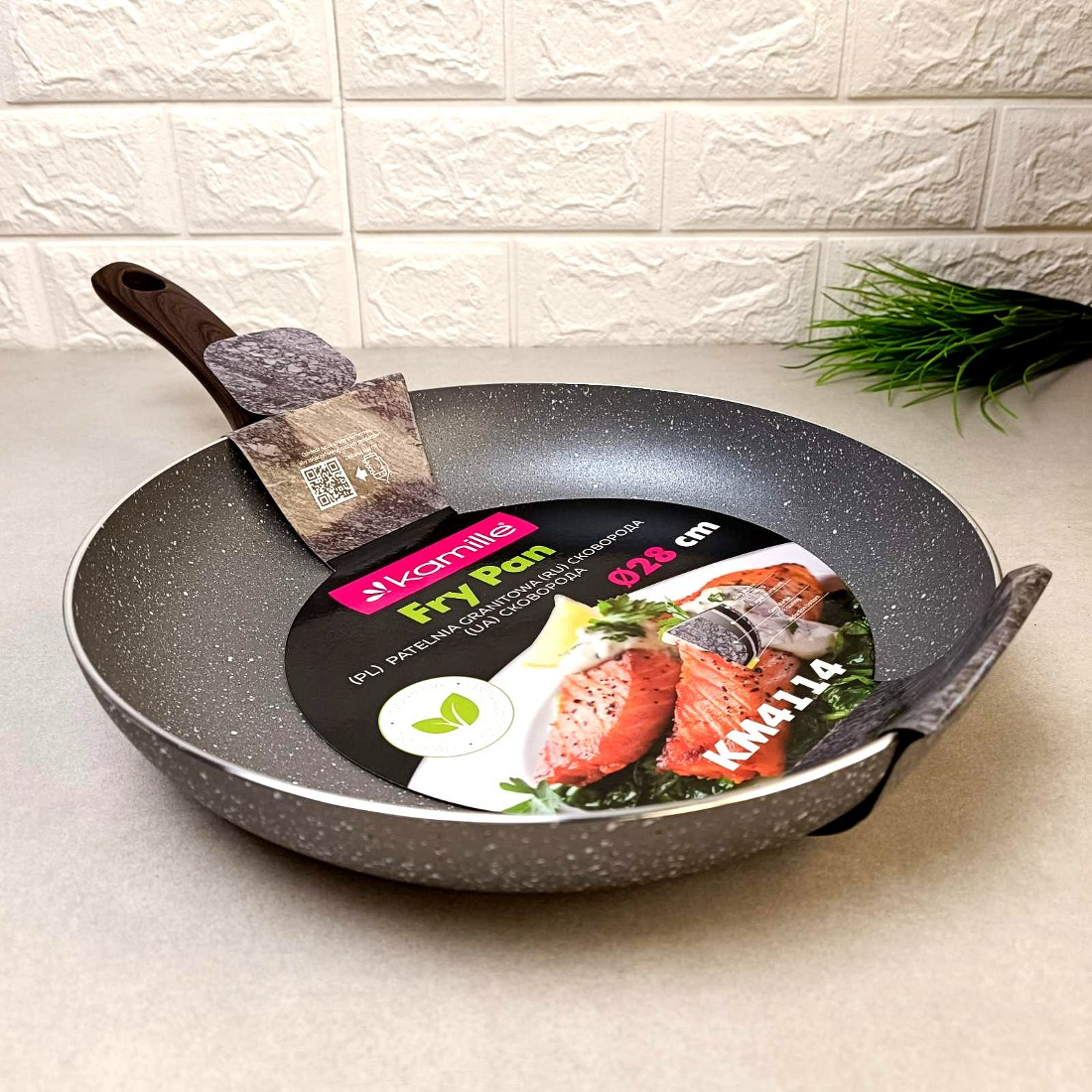Сковорода 28 см з антипригарним покриттям Grey marble для індукції та газу Kamille